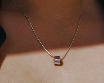 Square Box Necklace | Sterling Silver | minimalist, simple, snake chain, unisex, modern, cube, geometric, gift for wife, mothers day