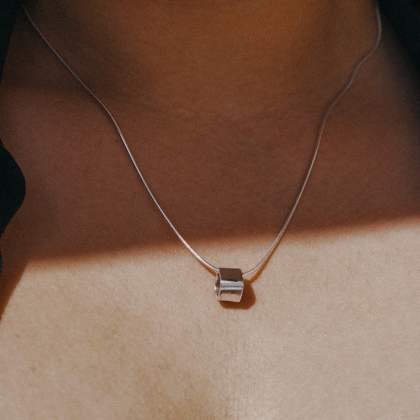 Square Box Necklace | Sterling Silver | minimalist, simple, snake chain, unisex, modern, cube, geometric, gift for wife, mothers day