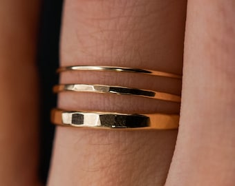 SOLID Gold Basic Set of 3 stacking rings, medium thickness, gold stacking rings, delicate gold stack ring, smooth gold ring, thin ring