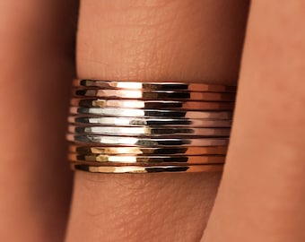 Set of 10 Mixed Metal Set of Ultra Thin Rings, 14k Gold Fill, Rose Gold Fill and Sterling Silver, stackable rings, maximali stack