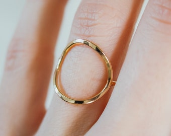 Circle Ring in SOLID 14K Gold, Thick Bridal Metal Ring, Hammered or Smooth, 14k gold open round ring, engagement ring, bridal, wedding ring