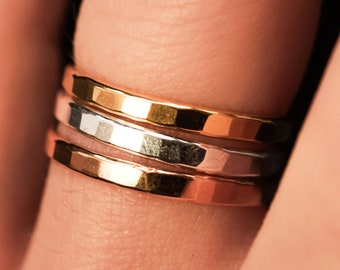 Extra Thick Mixed Metal Stack ring set of 3, Rose Gold, Yellow Gold and Sterling Silver stack rings, stackable rings, mixed metal stack