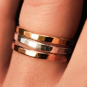 Extra Thick Mixed Metal Ring Set of 3 | Rose Gold, Yellow Gold and Sterling Silver | stackable rings, mixed metal stacking pack, gift, 2mm