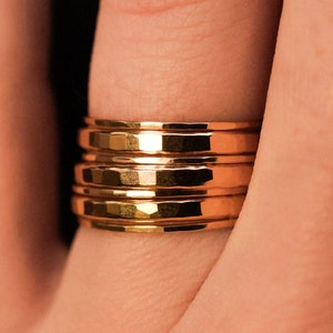 Extra Thick + Thin Set of 7 Stacking Rings | 14k Gold Fill | stackable ring, hammered texture, bold ring stack, maximalist rings, gift idea