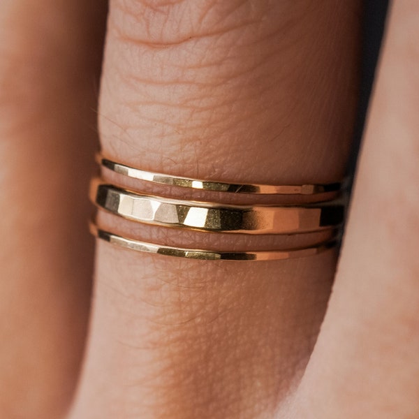 Extra Thick & Thin Hammered Set Of 3 Stacking  Rings in 14K Gold fill, Rose Gold or Sterling Silver, textured, stackable, gold rings minimal