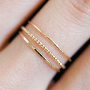 Thin Twist Stacking Set of 3 Rings in 14K Gold fill, Rose Gold or Sterling Silver, stackable, delicate, gold ring set, minimal, rope texture 14k GOLD FILL