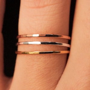 Mixed Metal Set of 3 Medium Thick Stacking rings | 14K Gold Fill, Rose Gold, Silver | Pack of stackable rings, starter rings hammered simple