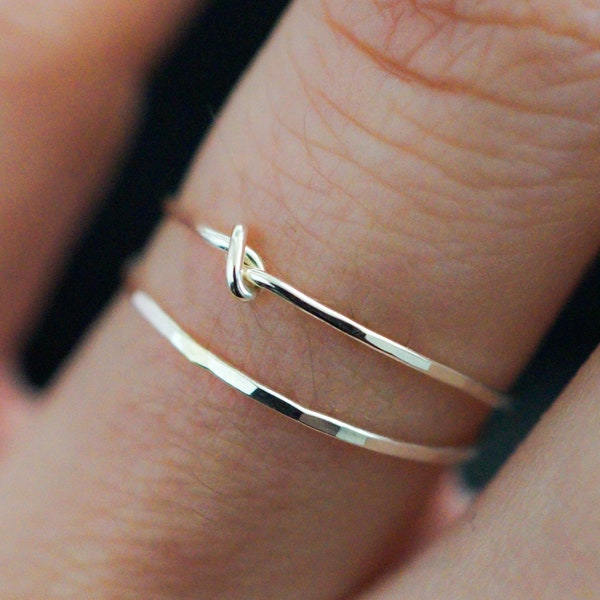 Thin Knot Stacking Set of 2 Rings in 14K Gold fill, Rose Gold or Sterling Silver, stackable, delicate, minimal, tied hammered texture