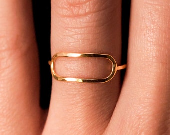 Stadium Ring, 14K Gold Fill, Rose Gold, Sterling Silver open circle ring, infinity ring, elongated ring, hammered geometric ring, rectangle