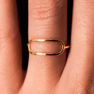 Stadium Ring, 14K Gold Fill, Rose Gold, Sterling Silver open circle ring, infinity ring, elongated ring, hammered geometric ring, rectangle
