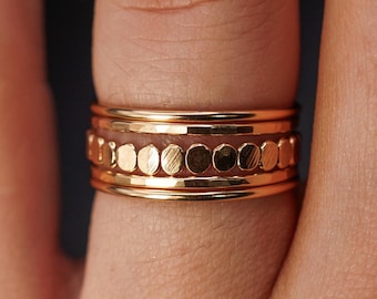 The Classic Bead Set of 5 | 14K Gold Fill | pack of rings, layered circle moon ring, Medium Thick, everyday minimalist textured, bubble ring