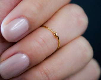 Midi Thin Closed Knot Ring in 14K Gold Fill, Rose, or Sterling Silver, stackable, ultra thin, hammered, knuckle ring, minimal, upper, pinkie