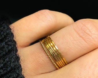 Ultra Thin Gold Filled Twist stacking rings set of 6, 14K gold fill stacking rings, skinny gold stacking ring, twist ring stacking set