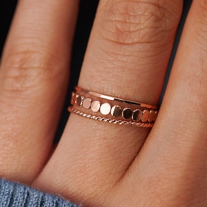 Bead and Twist Mixed Texture Ring Set in 14K Gold Fill, Rose Gold Fill, or Sterling Silver, delicate, twist ring, hammered ring, ultra thin