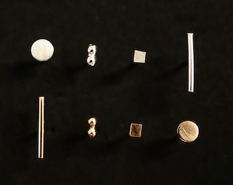 Singles Stud Earring Pack in Gold Fill or Silver, Minimalist, Variety Pack Of Earrings, Shapes, Circle, Bar, Modern Set of Studs, Accent