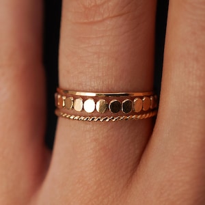 Bead and Twist Mixed Texture Ring Set in 14K Gold Fill, Rose Gold Fill, or Sterling Silver, delicate, twist ring, hammered ring, ultra thin