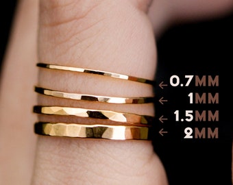 Basic Gold Hammered Stacking Rings, Ultra Thin, Medium, Thick, Extra Thick, Choose Thickness, Minimalist Stacking, Essential beginner rings