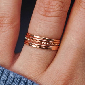 The Classic Lined Set of 5 | 14K Rose Gold Fill | pack of rings, notched ring, Medium Thick stacking ring, everyday, minimalist, textured