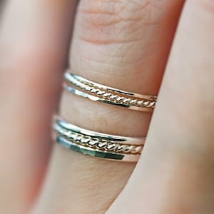 Twist Stacking Set of 3 Rings | Thick or Thin | Gold Filled, Rose, Sterling Silver | Dainty, durable modern pack of stackable starter rings