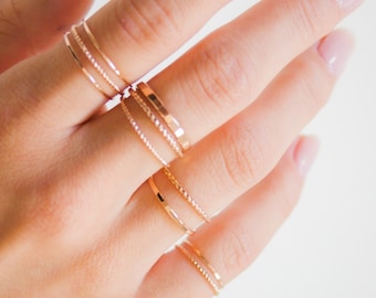 Dainty Rose Gold Stacking Ring Sets, Ultra Thin, Twist Rings, Stacked Sets, Styled, Minimalist Stacking rings, Gold-Filled, Unisex, Textured