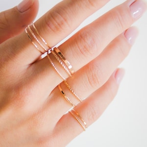 Dainty Rose Gold Stacking Ring Sets, Ultra Thin, Twist Rings, Stacked Sets, Styled, Minimalist Stacking rings, Gold-Filled, Unisex, Textured