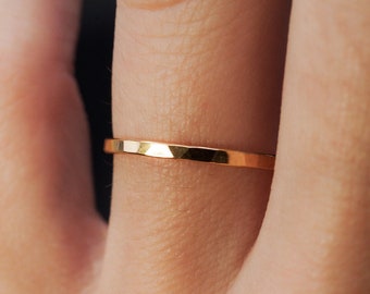 Thick Gold Fill Stacking Ring, hammered stacking ring, 14k gold filled smooth ring, 14k gold fill stackable ring, minimal durable gold ring