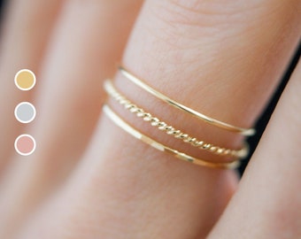 Thin Twist Stacking Set of 3 Rings in 14K Gold fill, Rose Gold or Sterling Silver, stackable, delicate, gold ring set, minimal, rope texture