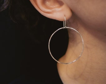 Full Circle Hammered Hoop earrings in Sterling Silver, sterling silver hoop earrings, silver hoop dangle earrings, dangle hoop earrings