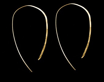 SOLID U Shaped Threader Hoops in 14K Gold or Rose Gold or 14K White Gold threadable hammered, minimalist, Mini, Tiny or Regular, horseshoe