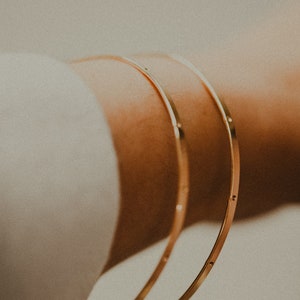 Dot Bangle Bracelet in 14K Gold Fill, Rose Gold Fill or Sterling Silver, smooth, dotted, hand stamped, circle,  flat, love, vintage inspired