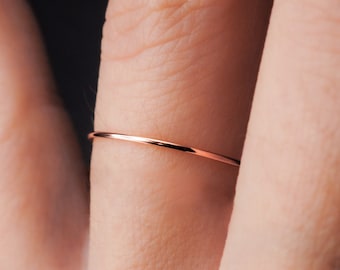 Rose Gold Ultra Thin Stacking ring, super skinny, extra thin, thinnest, slender, 14k rose gold fill, stackable, delicate, threadbare, .7mm