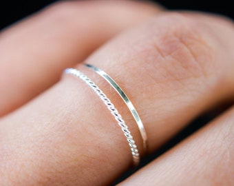 Thin Twist Stacking Set of 2 Rings in Sterling Silver, silver stack, stackable ring, sterling silver ring set, delicate ring, set of 2