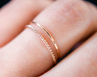 Thin Twist Stacking Set of 2 Rings in 14K Rose Gold fill, rose gold stack, stackable ring, rose gold ring set, delicate ring, set of 2