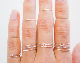 Sterling Silver Stacking Ring Sets, Ultra Thin, Knot Rings, Stacked Twist Sets, Styled, Minimalist Stacking rings, Unisex, Dainty, 925