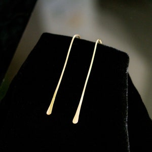 Long Gold Arch earrings, Hammered Gold earrings, Long linear earrings, gold bar earrings, arch earrings, gold arch earring, u earrings image 1