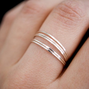 Set of 5 Ultra Thin Stacking Rings | Sterling Silver | hammered, smooth, stackable pack of minimalist super skinny bands, threadbare, dainty