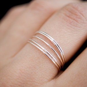 Set of 5 Ultra Thin Stacking Rings | Sterling Silver | hammered, smooth, stackable pack of minimalist super skinny bands, threadbare, dainty
