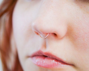Nose Ring SOLID 14K Rose Gold Ultra Thin Huggie Hoop Tiny