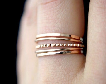 The Classic Lined Set of 5 | 14K Rose Gold Fill | pack of rings, notched ring, Medium Thick stacking ring, everyday, minimalist, textured