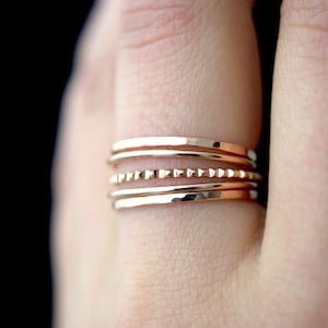 The Classic Lined Set of 5 | 14K Rose Gold Fill | pack of rings, notched ring, Medium Thick stacking ring, everyday, minimalist, textured