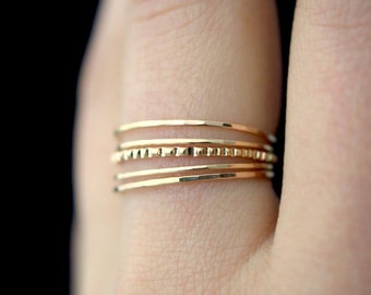 Ultra Thin Gold Lined stacking ring set, gold stack ring, gold ring set, gold fill set, delicate gold ring, bark ring, set of 5