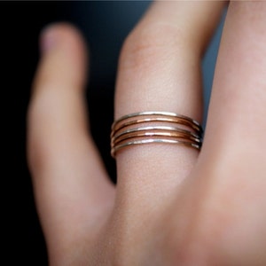 Mixed Metal Rose Gold and Silver Set of 5 Hammered Rings, Ultra Thin Stacking, Stackable, stack, minimalist ring, super thin, dainty, 0.7mm image 2