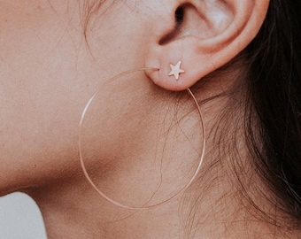 SOLID Classic Threader Hoops, 14K ROSE GOLD, large rose gold hoop earrings, hammered hoop earrings, hoop earrings, small, medium, large