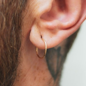 Men's Single Huggie Hoop in SOLID 14K Gold, Rose Gold or White Gold, Men's Earring, Hoop, Unsoldered, Cartilage, Body Jewelry, Nose Piercing