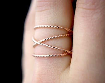 Large Twist Wraparound ring, Thick 14K Rose Gold Fill, wrapped criss cross ring, woven ring, infinity, intertwined, overlapping, texture