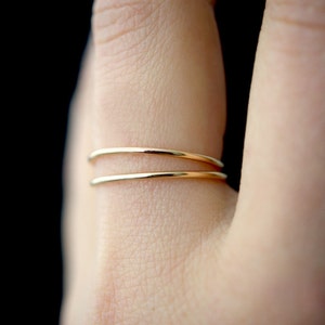 Set of 2 Medium Thickness Gold stacking rings, thin gold filled stacking rings, 14k gold fill ring, hammered gold stack rings, 14k gold ring image 1