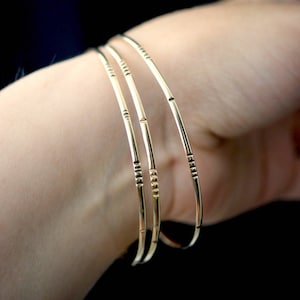 Mixed Metal Hammered Thin Cuff Stacking Bracelet Set Sterling Silver Rose Gold Filled Yellow Gold Filled