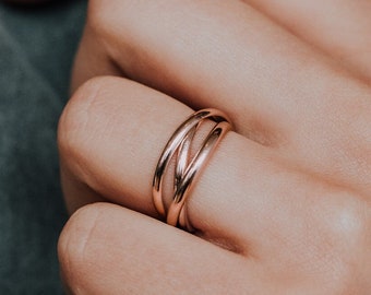 SOLID Rose Gold Thick Interlocking Ring Set of 3, rolling ring, wrap ring, infinity, wedding, anxiety, fidget, tactile, anniversary