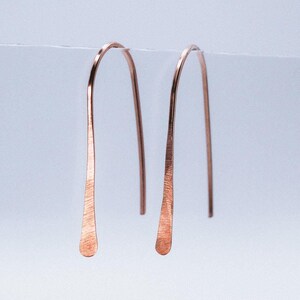 Small Arch Earrings, 14k Rose Gold Fill, Silver, Gold, hammered bar teardrop u-shape arched, rubber backs, everyday minimalist drop linear