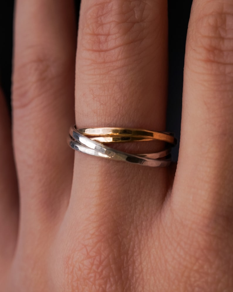 SOLID Mixed Metal Thin Interlocking Set of 4 Rings | Rose Gold, Gold ...
